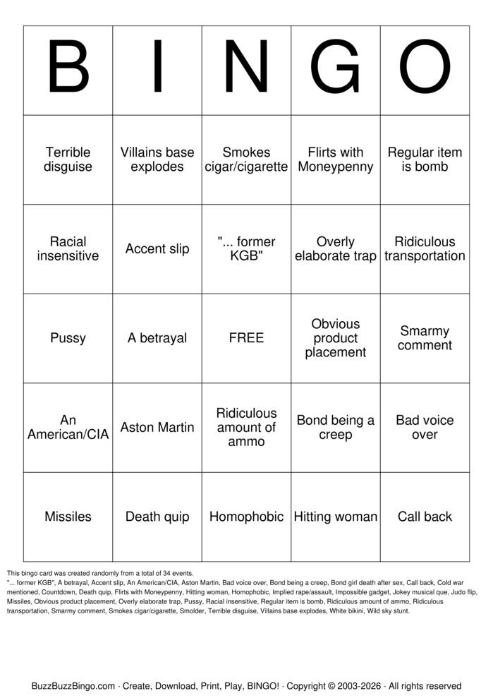 Download Free James Bond Movies Bingo Cards