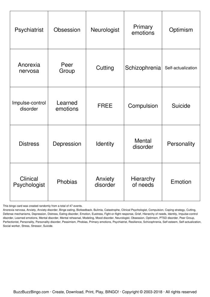 Mental Health Bingo Cards to Download, Print and Customize!