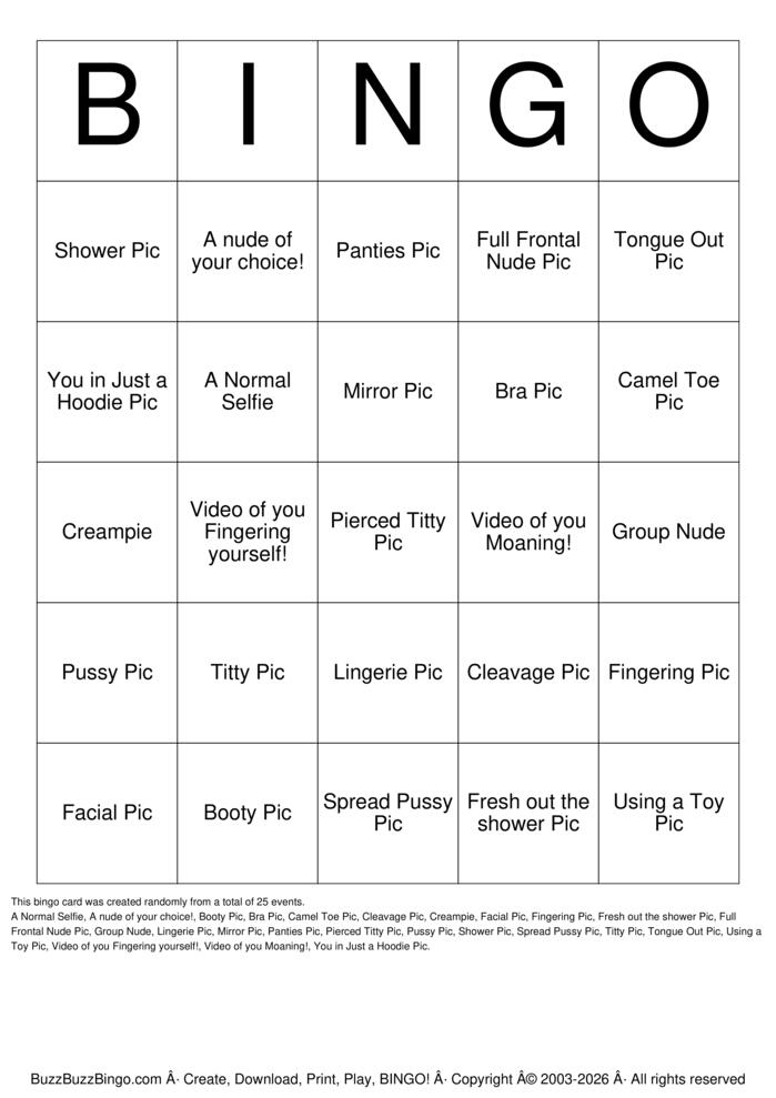 Download Free Nudes Bingo Cards