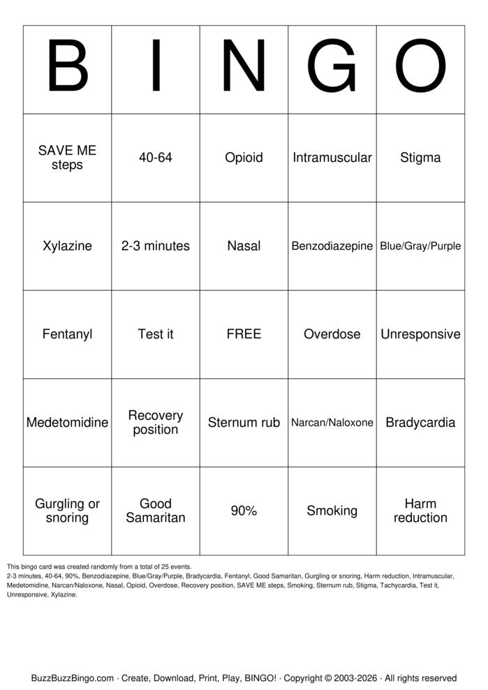 Download Free Overdose Prevention Bingo Cards Download Free Overdose Prevention Bingo Cards