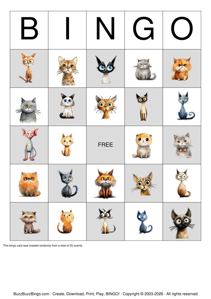 Download Free Quirky Cat Images Bingo Cards Download Free Quirky Cat Images Bingo Cards