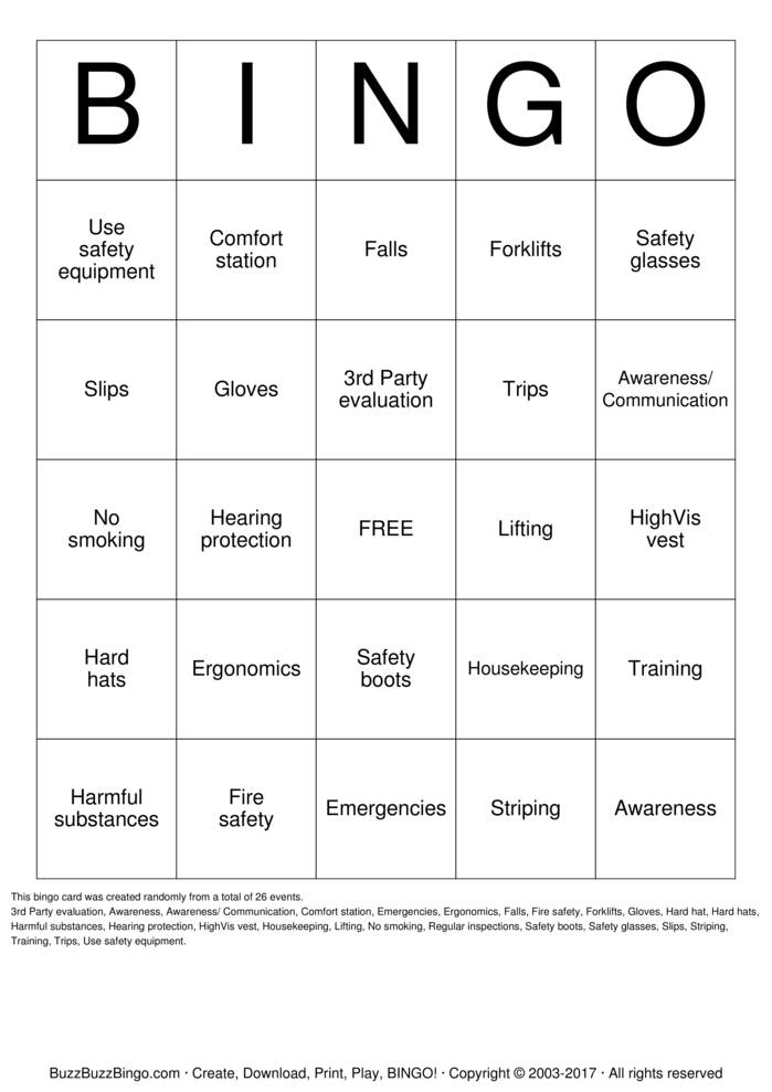 Download Free Safety Bingo Cards Download Free Safety Bingo Cards