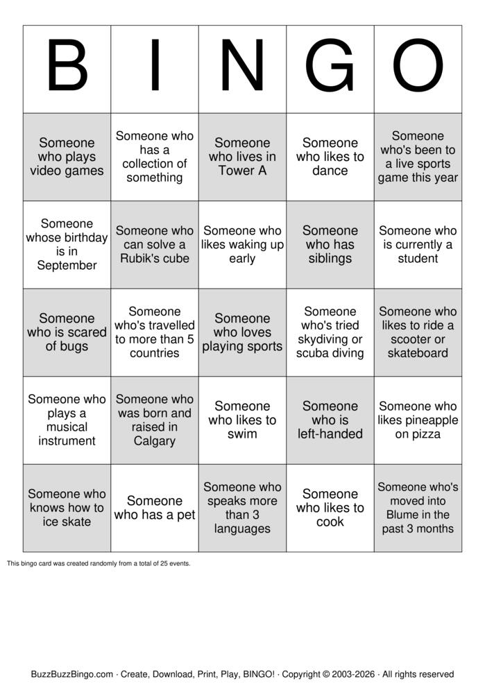 Download Free Speed Friending Bingo Cards