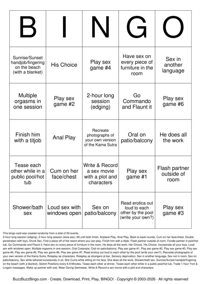 Download Free Vacation Sex Bingo Bingo Cards