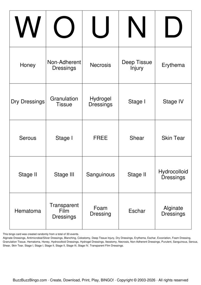 Download Free Wound Care Bingo Cards Download Free Wound Care Bingo Cards