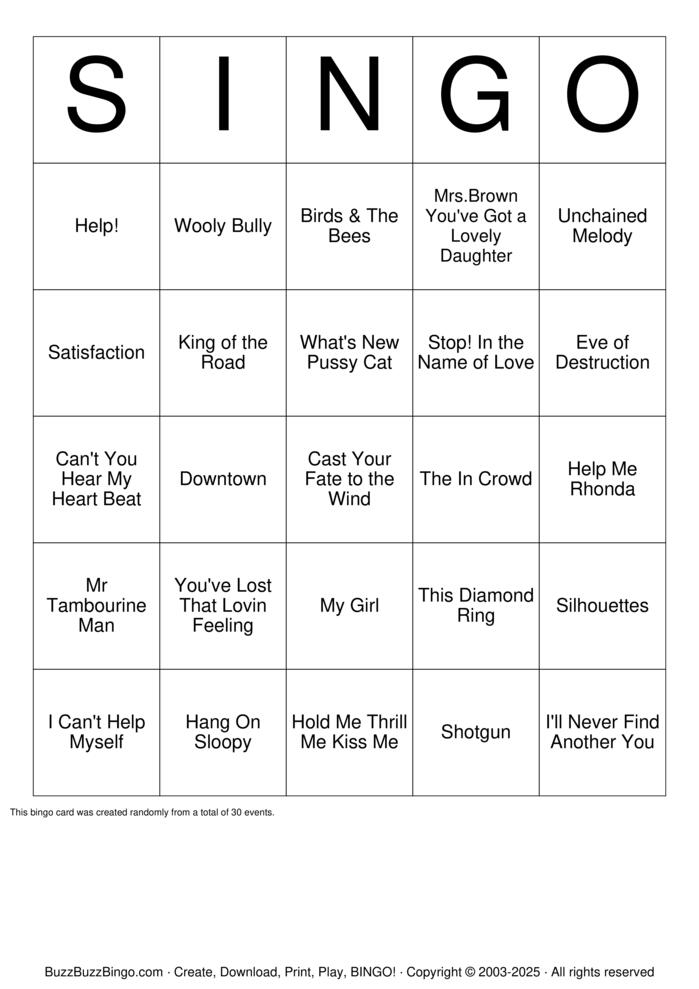 Download Free 1965 SINGO  Bingo Cards