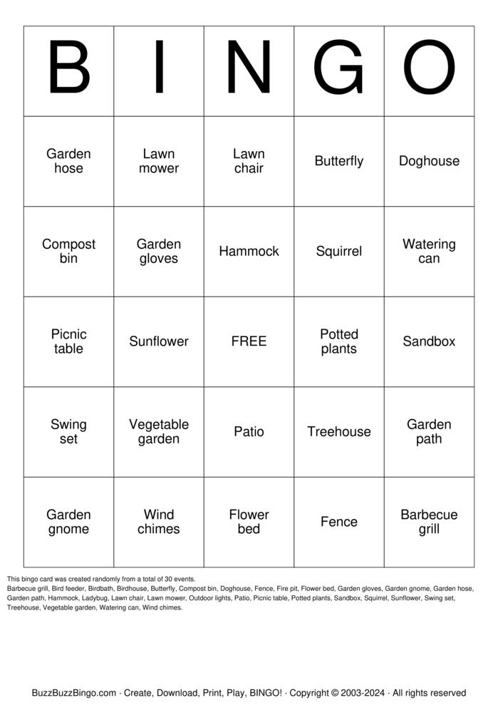 Download Free Backyard Bingo Cards