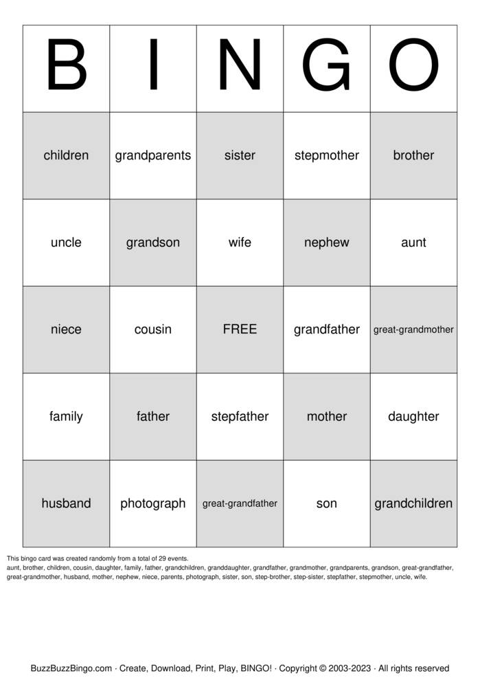 Family Bingo Cards to Download, Print and Customize!