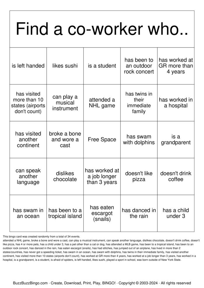Gr Get GR Get to know your co-workers Bingo Cards to Download, Print and ...