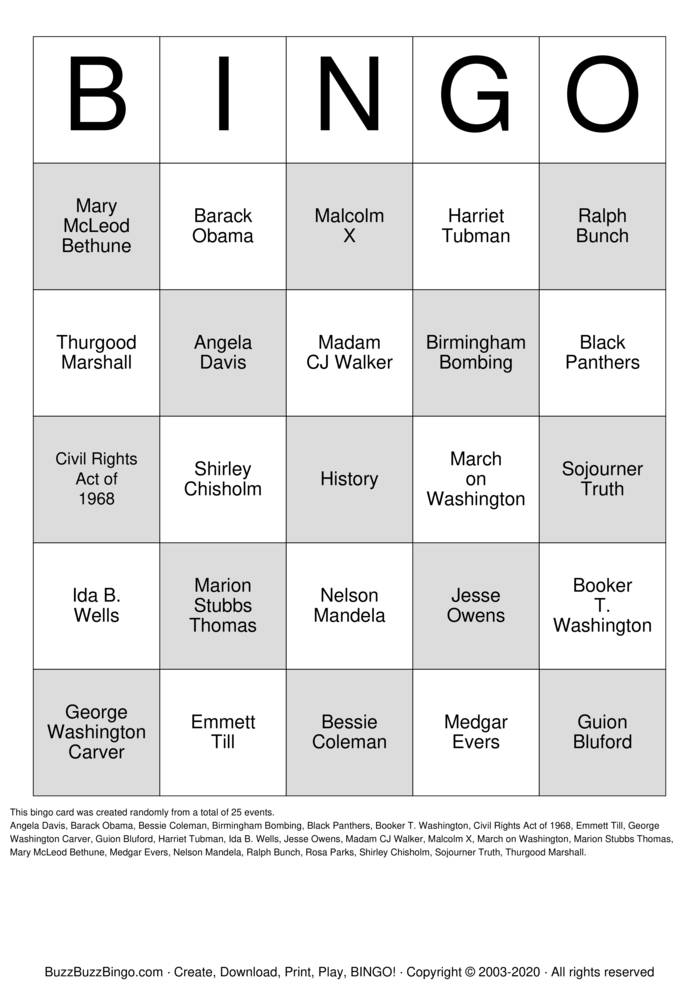 Download Free Jack & Jill Black History Bingo Cards