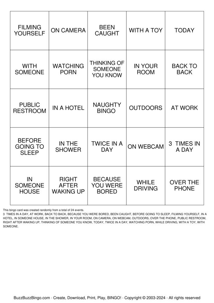 Download Free MASTURBATION BINGO Bingo Cards