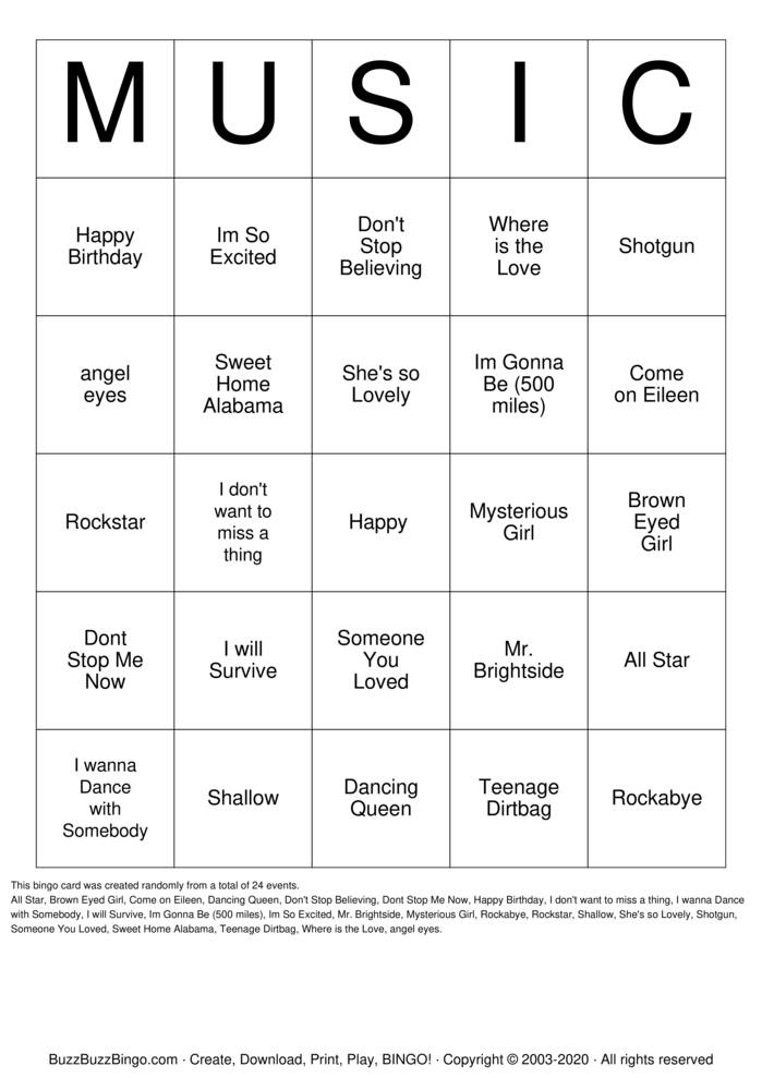 MUSIC Bingo Cards to Download, Print and Customize!