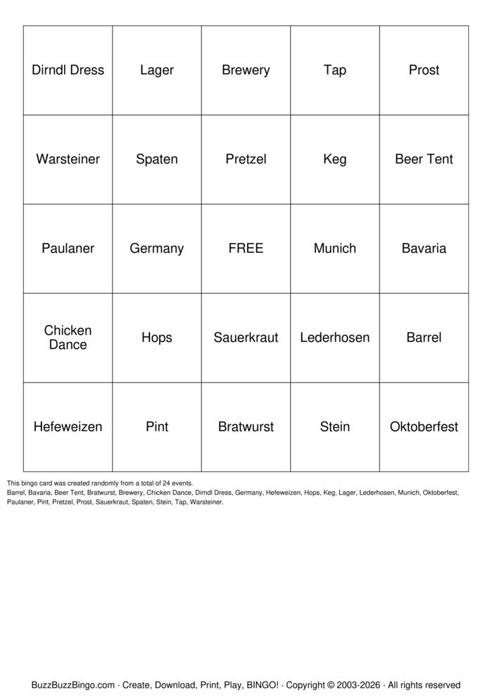 Download Free Oktoberfest Bingo Bingo Cards