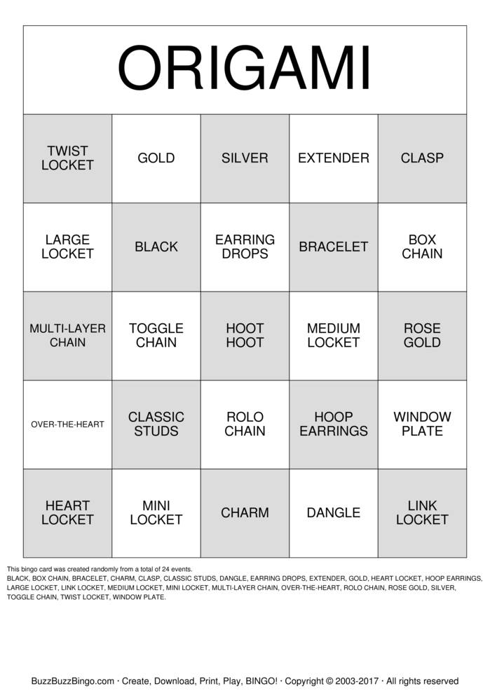 Origami Owl Bingo Cards to Download, Print and Customize!