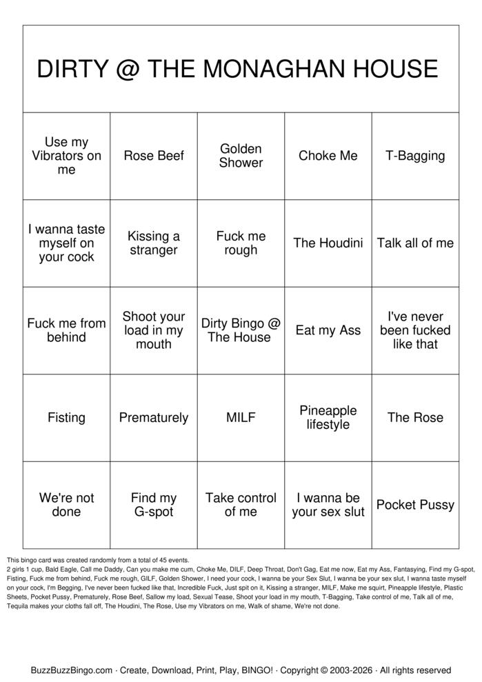 Download Free Sexy Bingo @The Monaghan House  Bingo Cards
