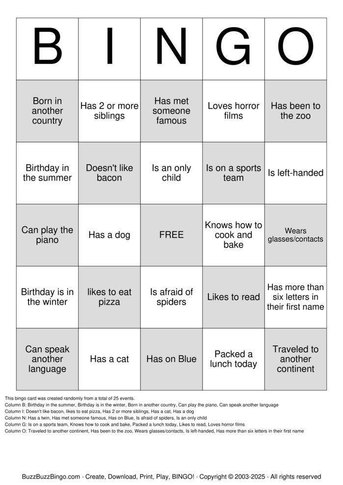 Download Free Students of Grade 9 Bingo Cards