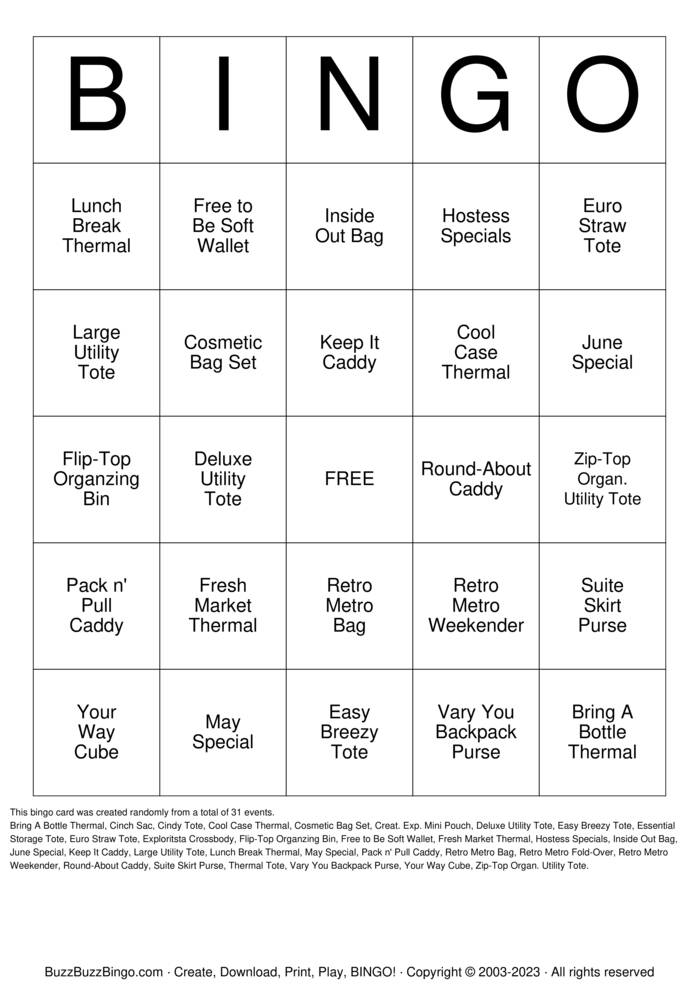 Download Free Thirty One Bingo Cards Download Free Thirty One Bingo Cards
