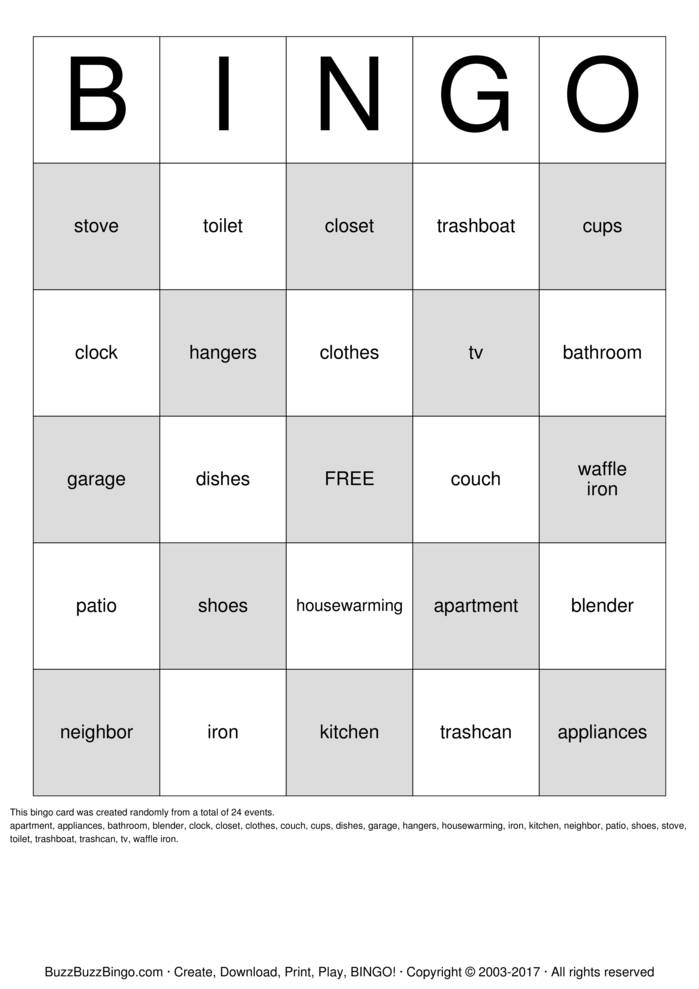 housewarming Bingo Cards to Download, Print and Customize!