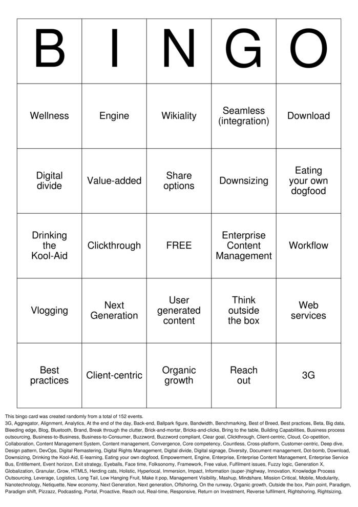 Buzzword Bingo Cards to Download, Print and Customize!