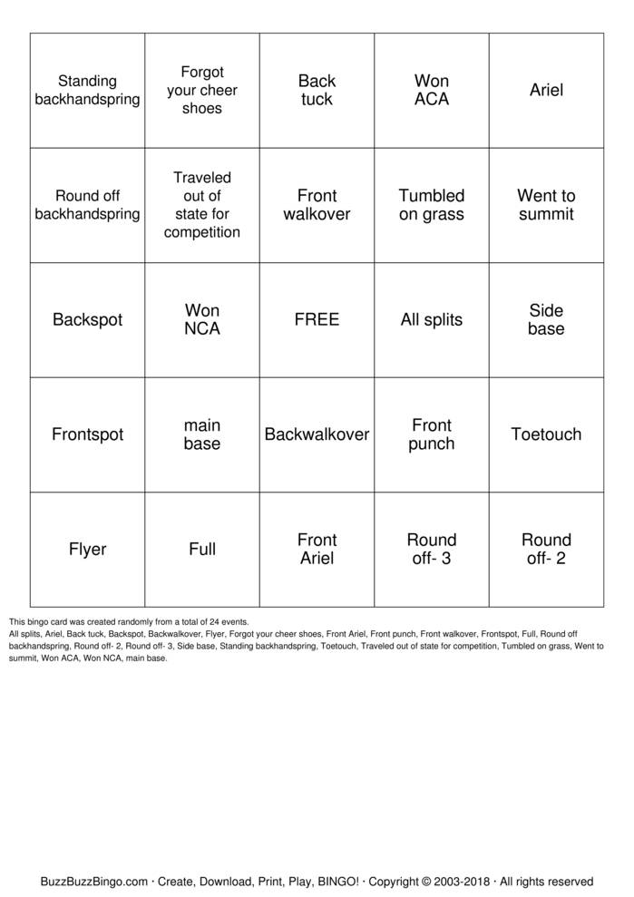 Download Free CHEER Bingo Cards Download Free CHEER Bingo Cards