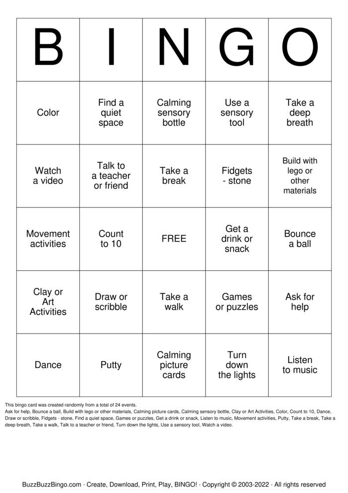 Coping Skills Toolbox Bingo Cards to Download, Print and Customize!