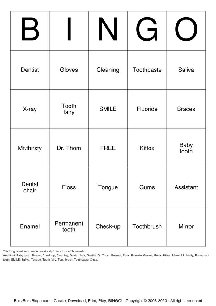 Dental Bingo Bingo Cards to Download, Print and Customize!