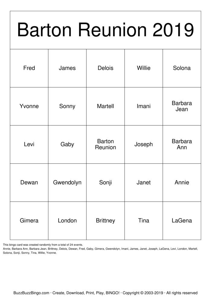 Family Reunion 2019 Bingo Cards to Download, Print and Customize!