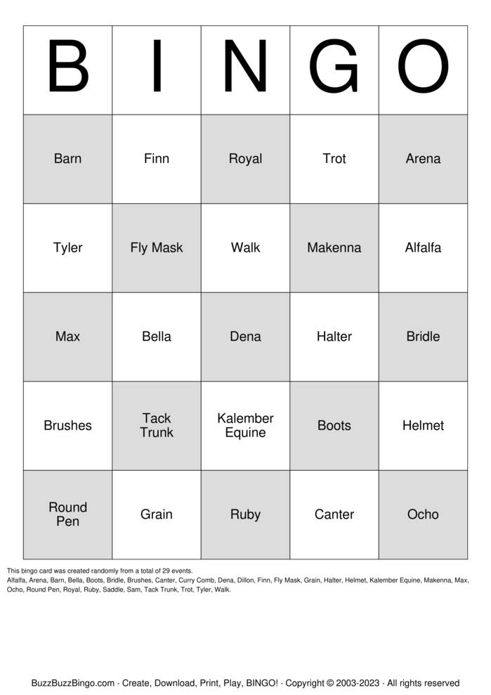 HORSE Bingo Cards to Download, Print and Customize!