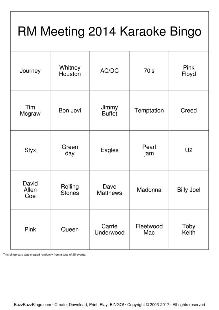 Karaoke Bingo Bingo Cards to Download, Print and Customize!