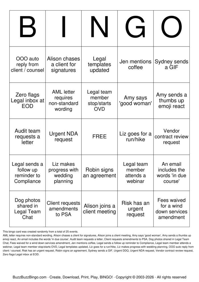 Download Free Legal Team BINGO Bingo Cards Download Free Legal Team BINGO Bingo Cards