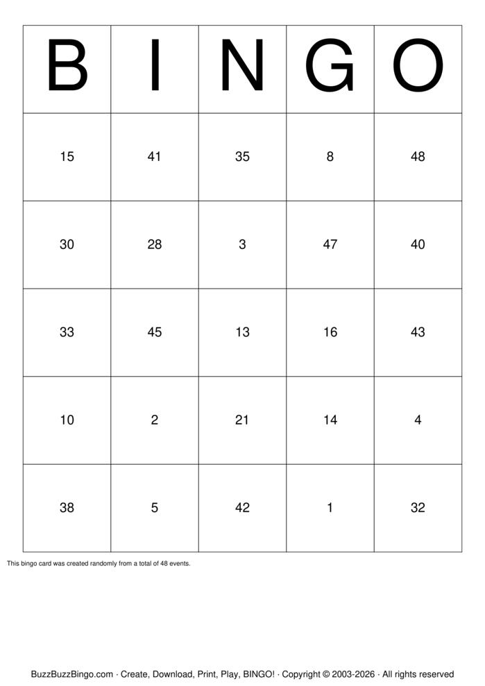 Download Free Numbers 1-45 Bingo Cards