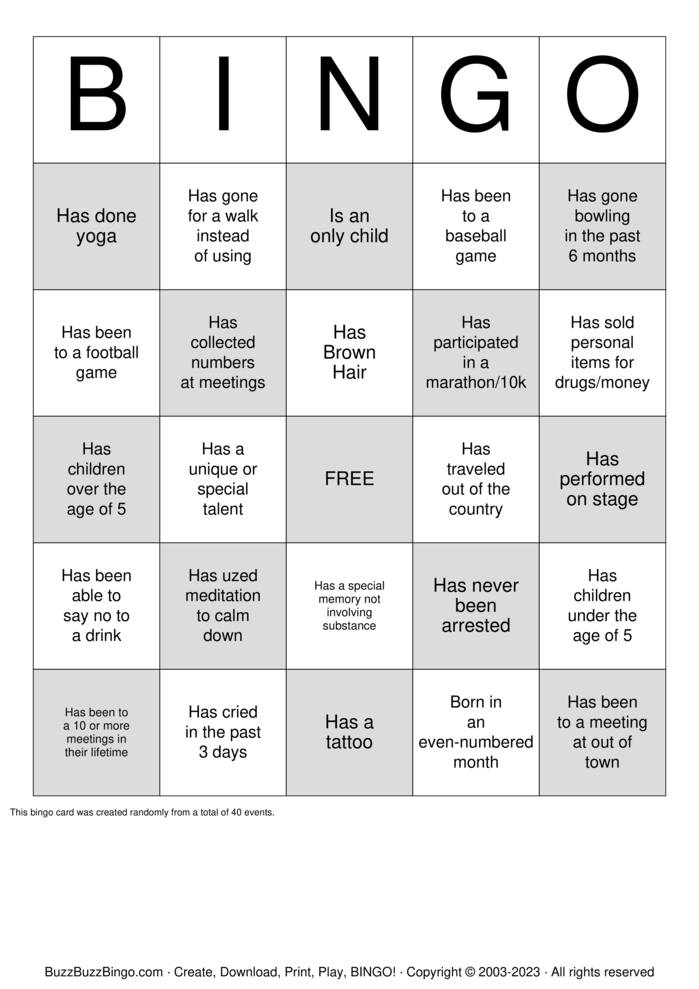 Recovery Bingo Cards to Download, Print and Customize!