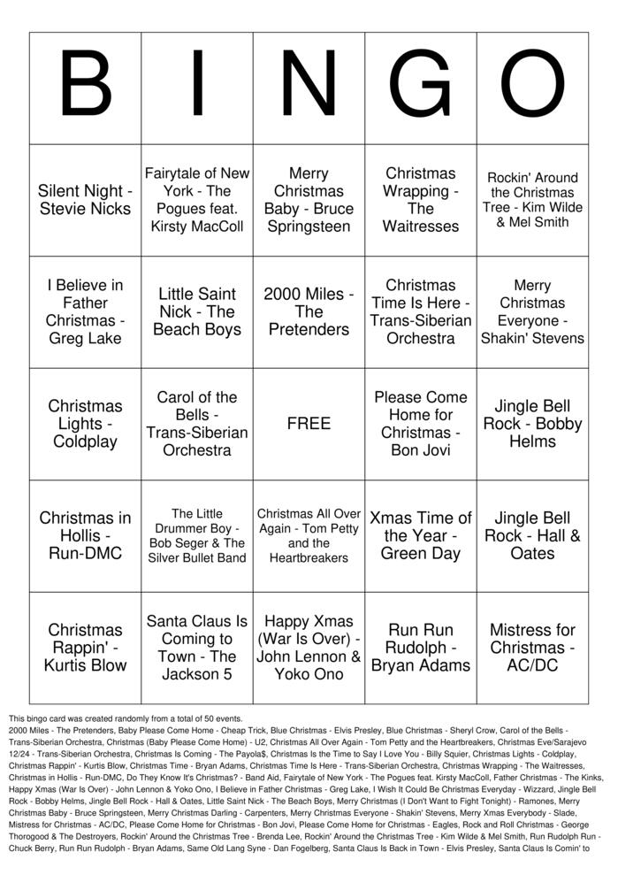 Download Free Rockin' Christmas Bingo Cards