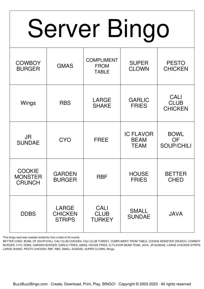 SERVER BINGO Bingo Cards to Download, Print and Customize!