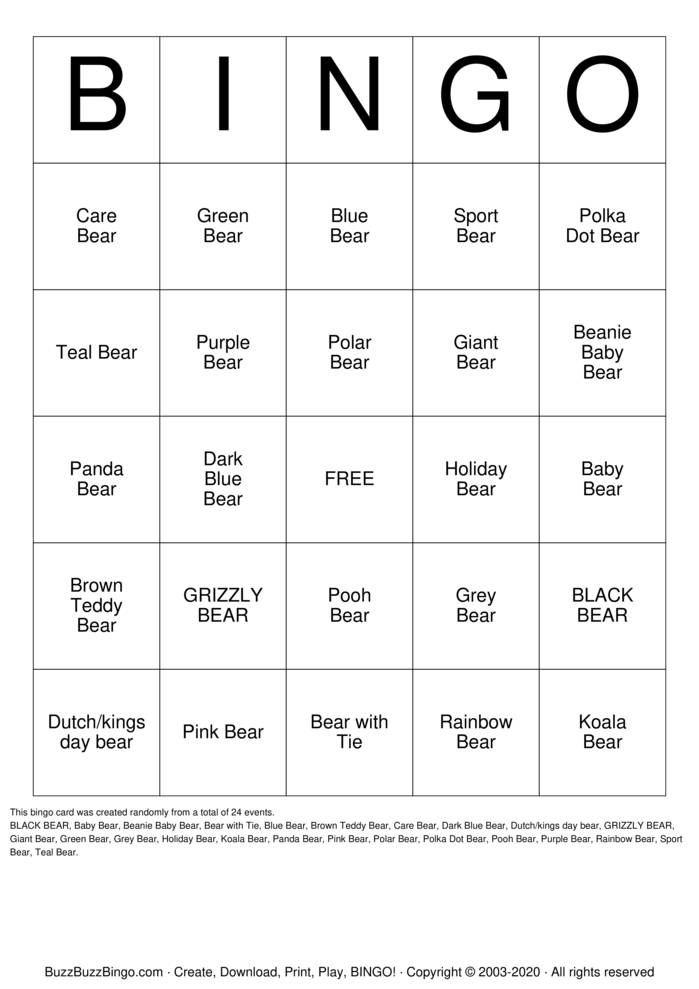 TEDDY BEAR PARTY Bingo Cards to Download, Print and Customize!