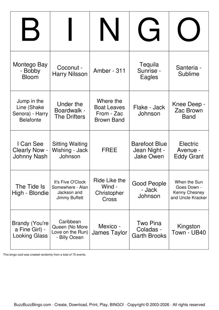 Download Free Trop Rock Bingo Cards