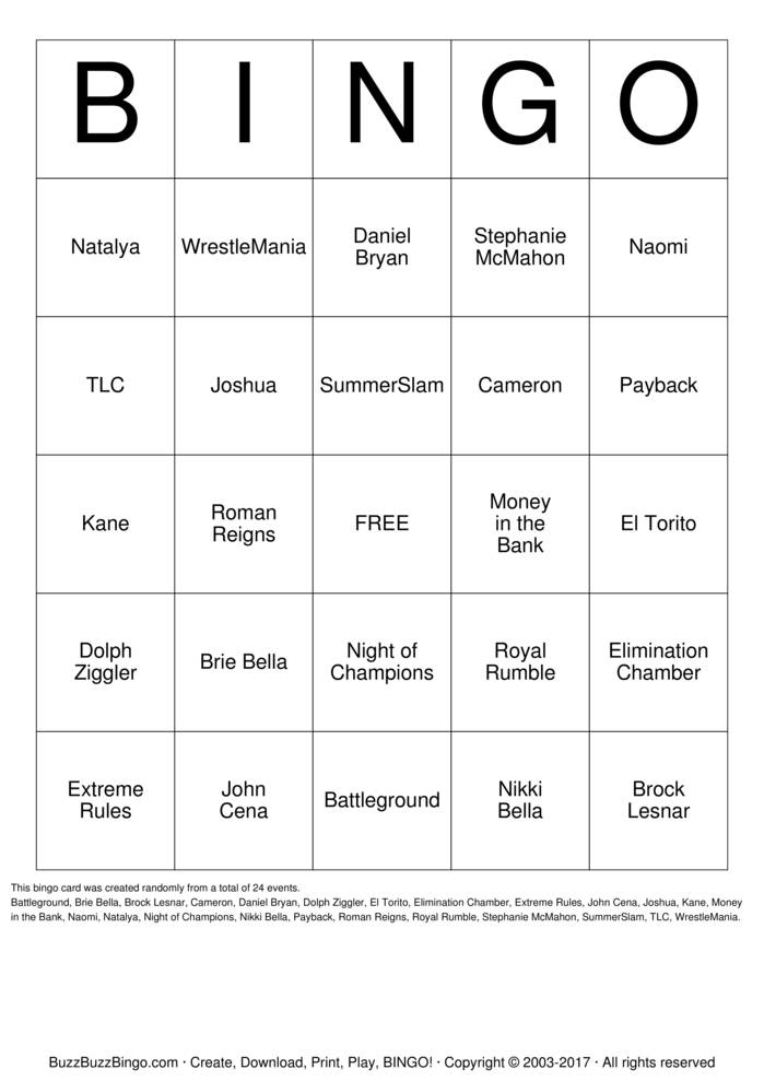 Download Free WWE Bingo Cards Download Free WWE Bingo Cards