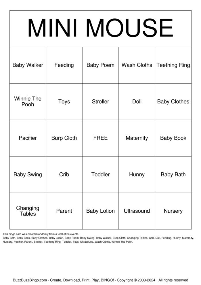 Download Free Baby Shower Bingo Game Bingo Cards