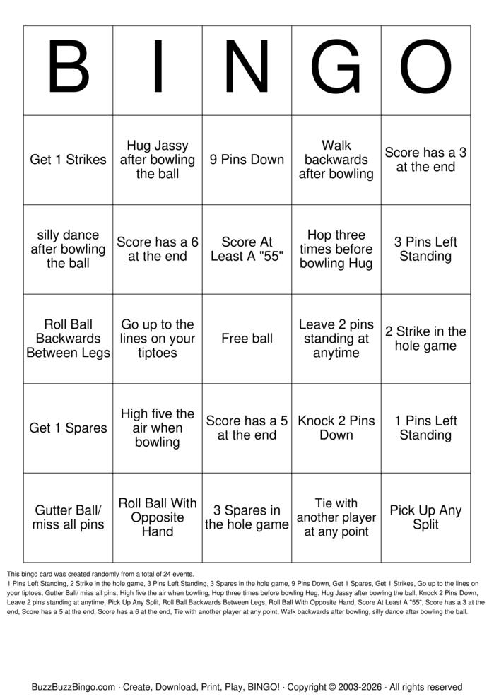 Download Free Bowling Bingo Cards Download Free Bowling Bingo Cards