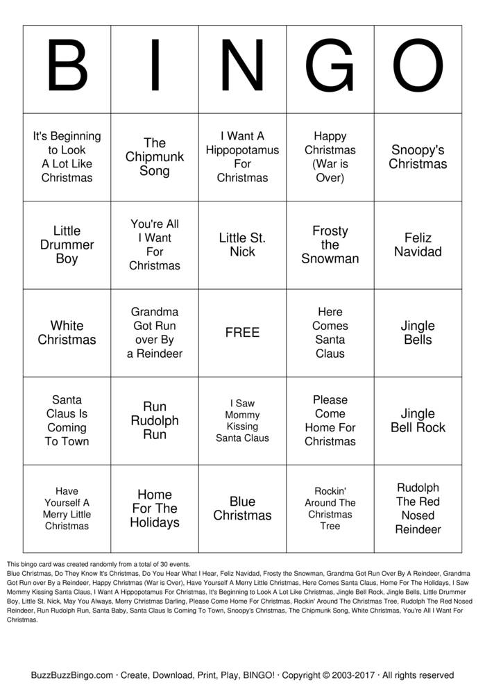 Christmas Songs Bingo Cards to Download, Print and Customize!