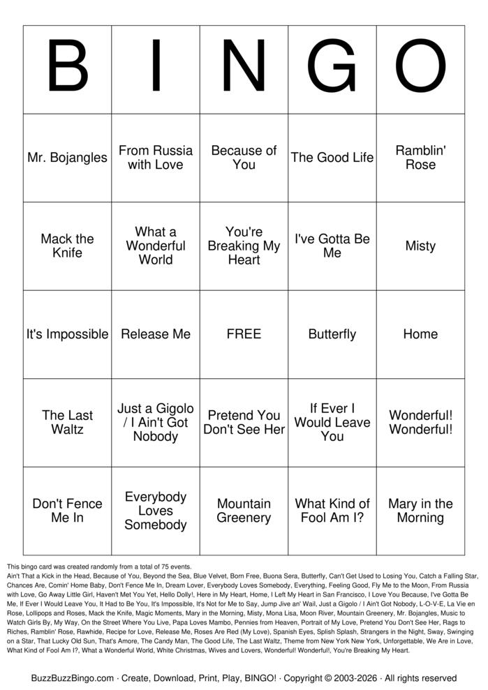 Download Free Crooners & Rat Pack Titles Bingo Cards Download Free Crooners & Rat Pack Titles Bingo Cards