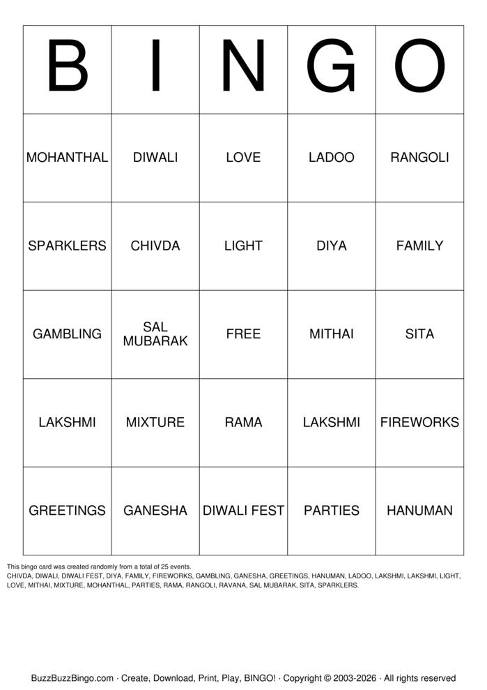 Download Free DIWALI BINGO Bingo Cards Download Free DIWALI BINGO Bingo Cards