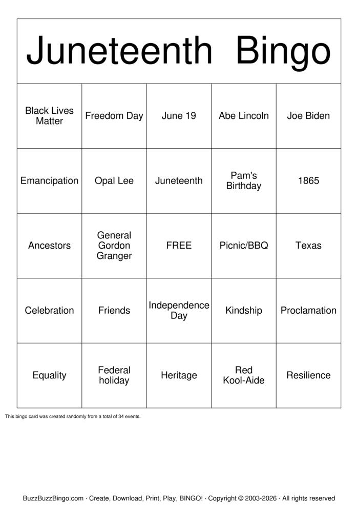Download Free Juneteenth Bingo Cards