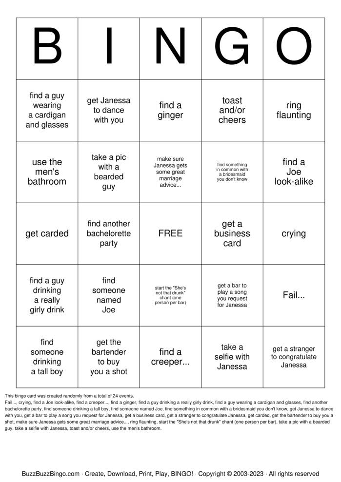 Download Free Naughty Girl  Bingo Cards