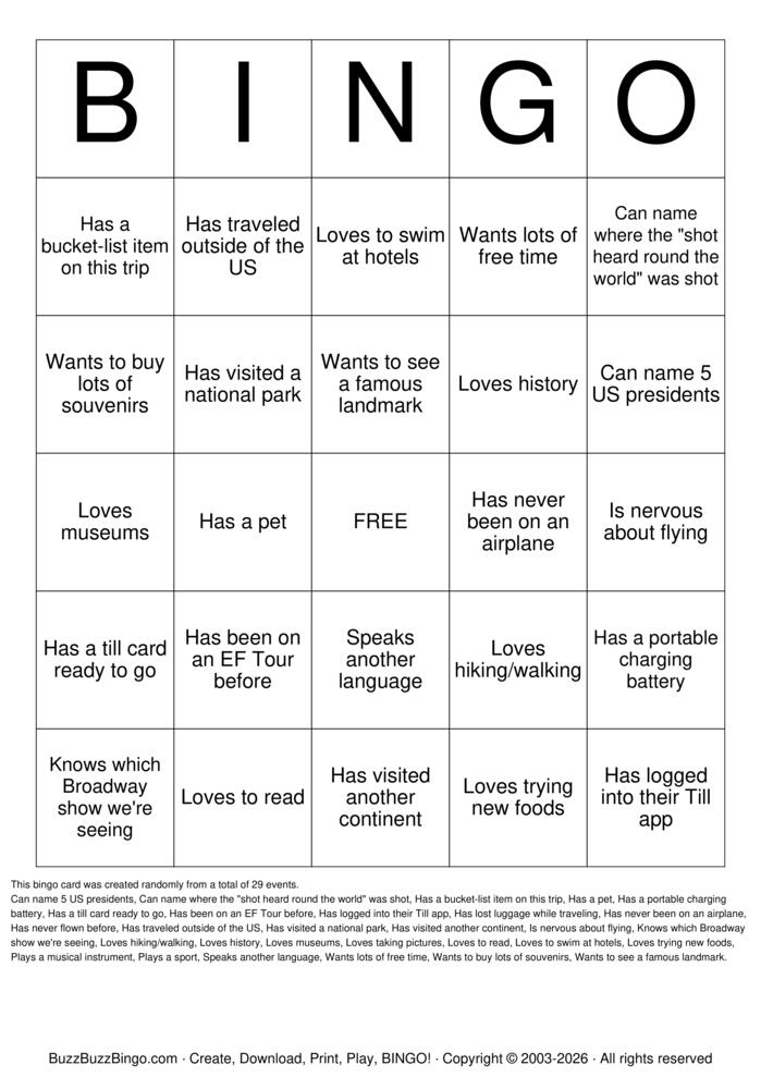 Download Free Passport BINGO Bingo Cards