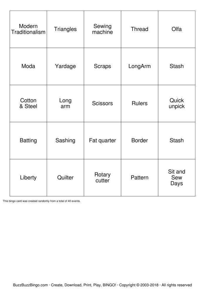 QUILT Bingo Cards to Download, Print and Customize!