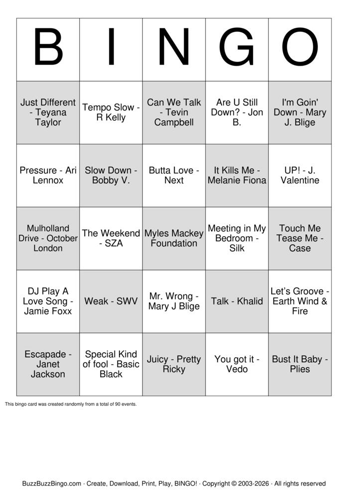 Download Free R&B Music Bingo Cards