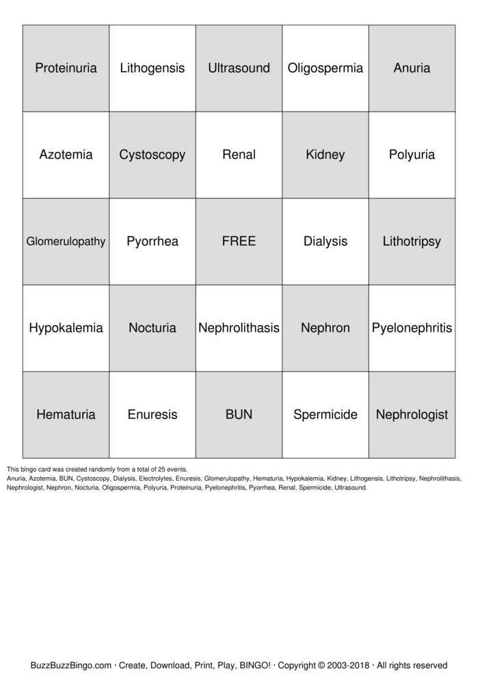Download Free RENAL Bingo Cards