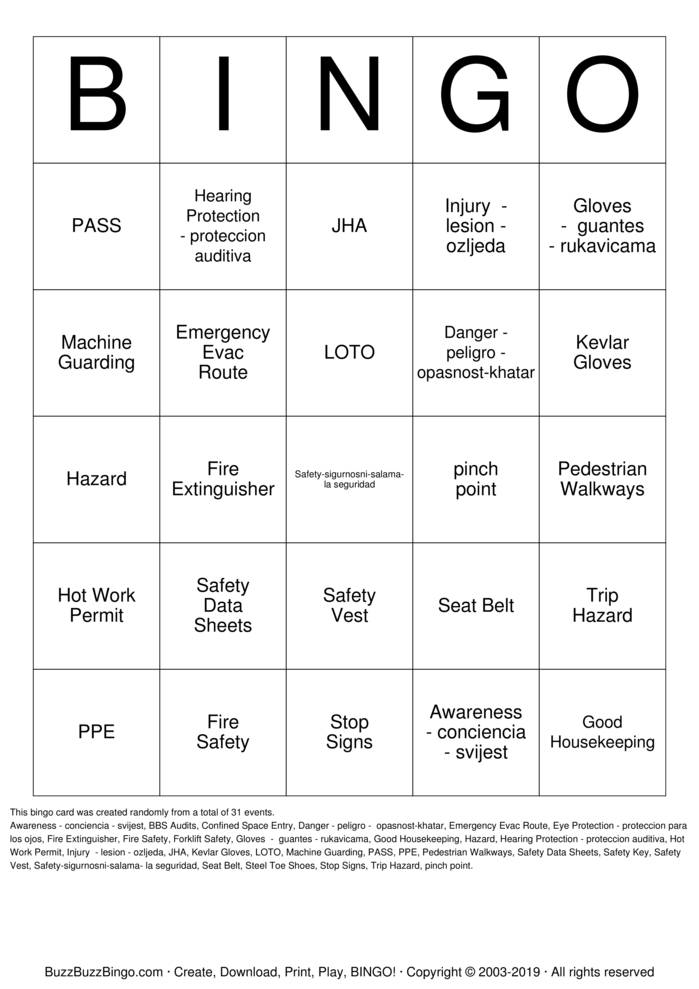 Safety Bingo Cards to Download, Print and Customize!