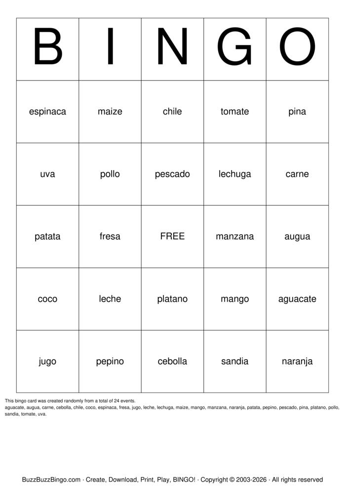 Download Free Spanish Fruits and Vegetables Bingo Cards Download Free Spanish Fruits and Vegetables Bingo Cards